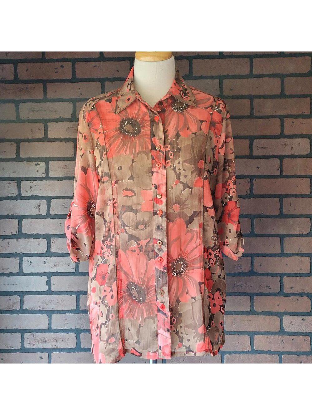TanJay Tan Floral Button Down Shirt Size 8